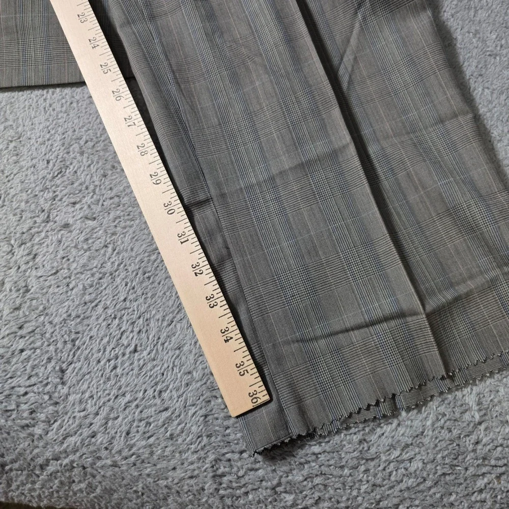 Perry Ellis Mens 43R 36x37 Suit Grey Glen Plaid Double Breasted Wool Vintage
